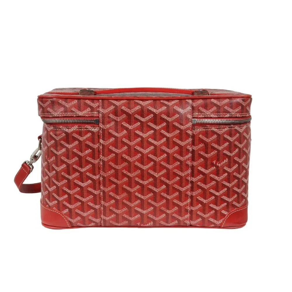 Goyard Vanity Train Case Red Canvas Crossbody Travel Bag Vintage Luggage Tote - Picture 5 of 16